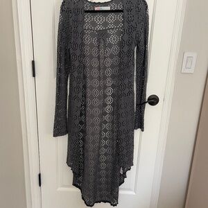 Free People Beach Grey crochet like long cardigan- XS